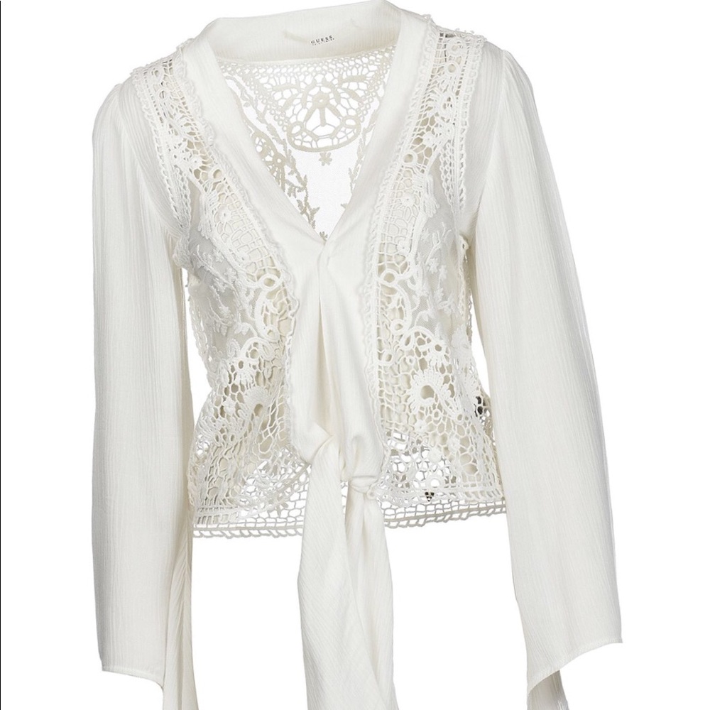Guess lace crochet detail top